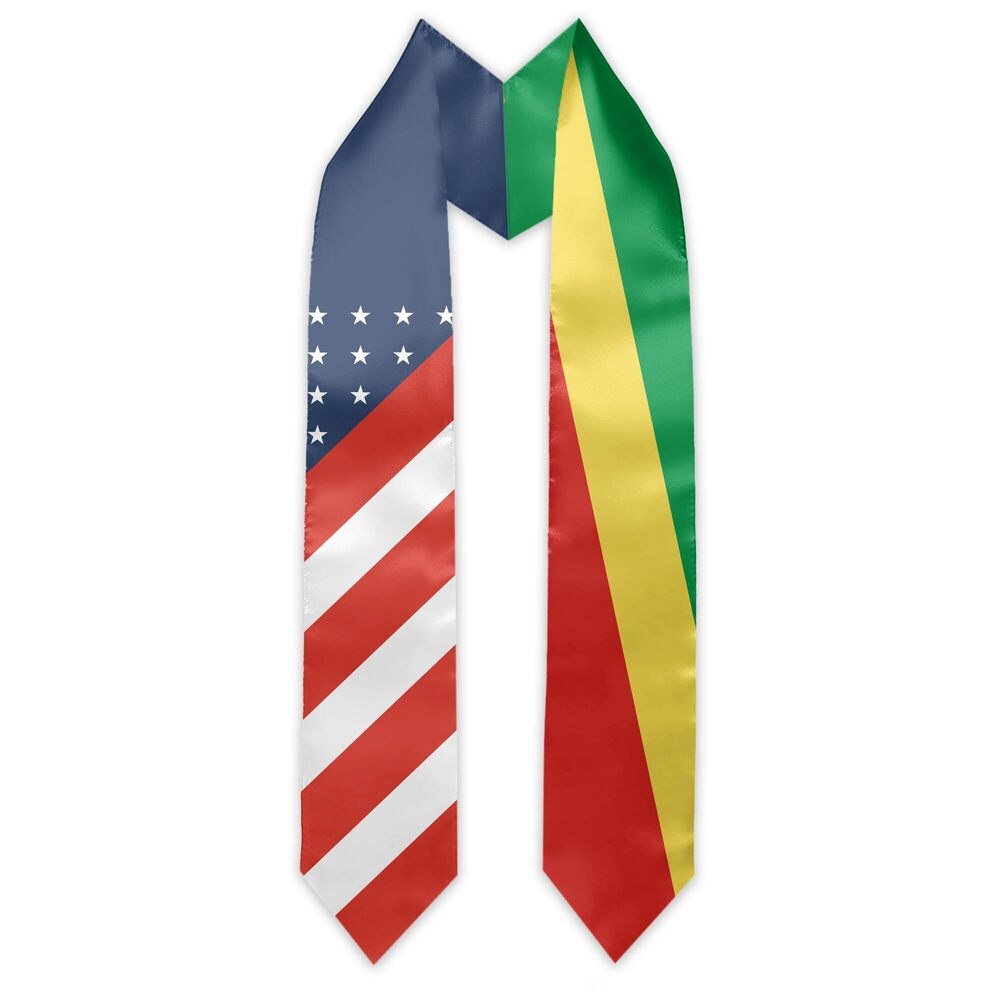 3568 Congo Flag and USA Country Flag Graduation Stole Graduation Sash Scarf